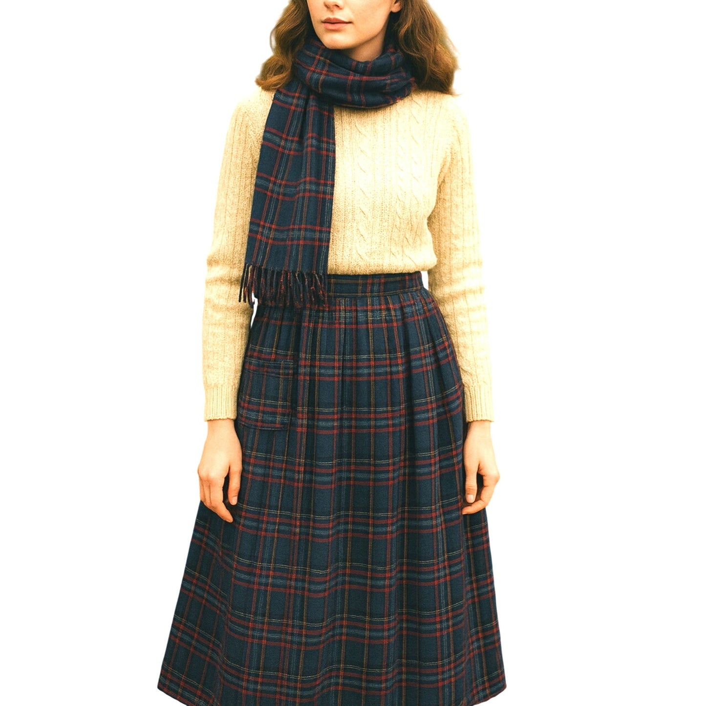 VTG 1970's Pendleton Allison Tartan Virgin Wool Skirt & Scarf Small