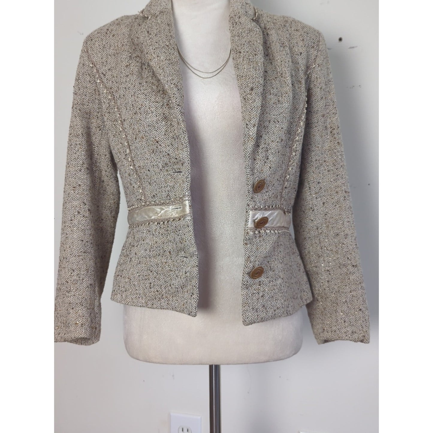 Vintage French Wool Tweed Blazer Angel Nina Paris Jacket Equestrian Style Small