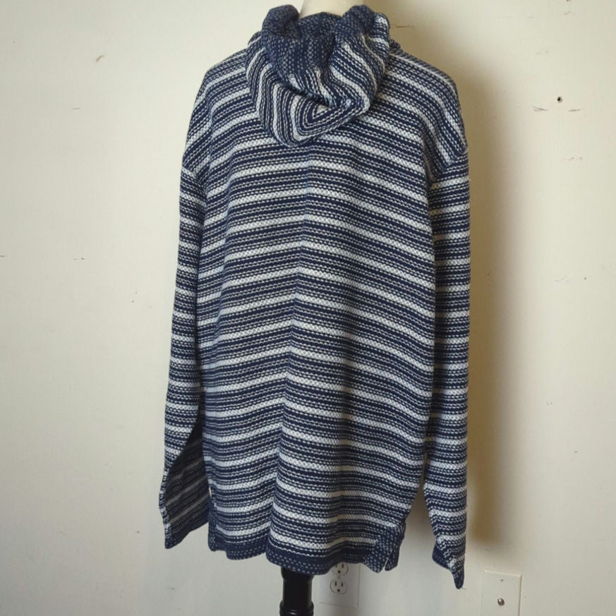 Southwestern Oversized Popover Gauzy Knit Sweater Hooded Pouch Pocket XXL