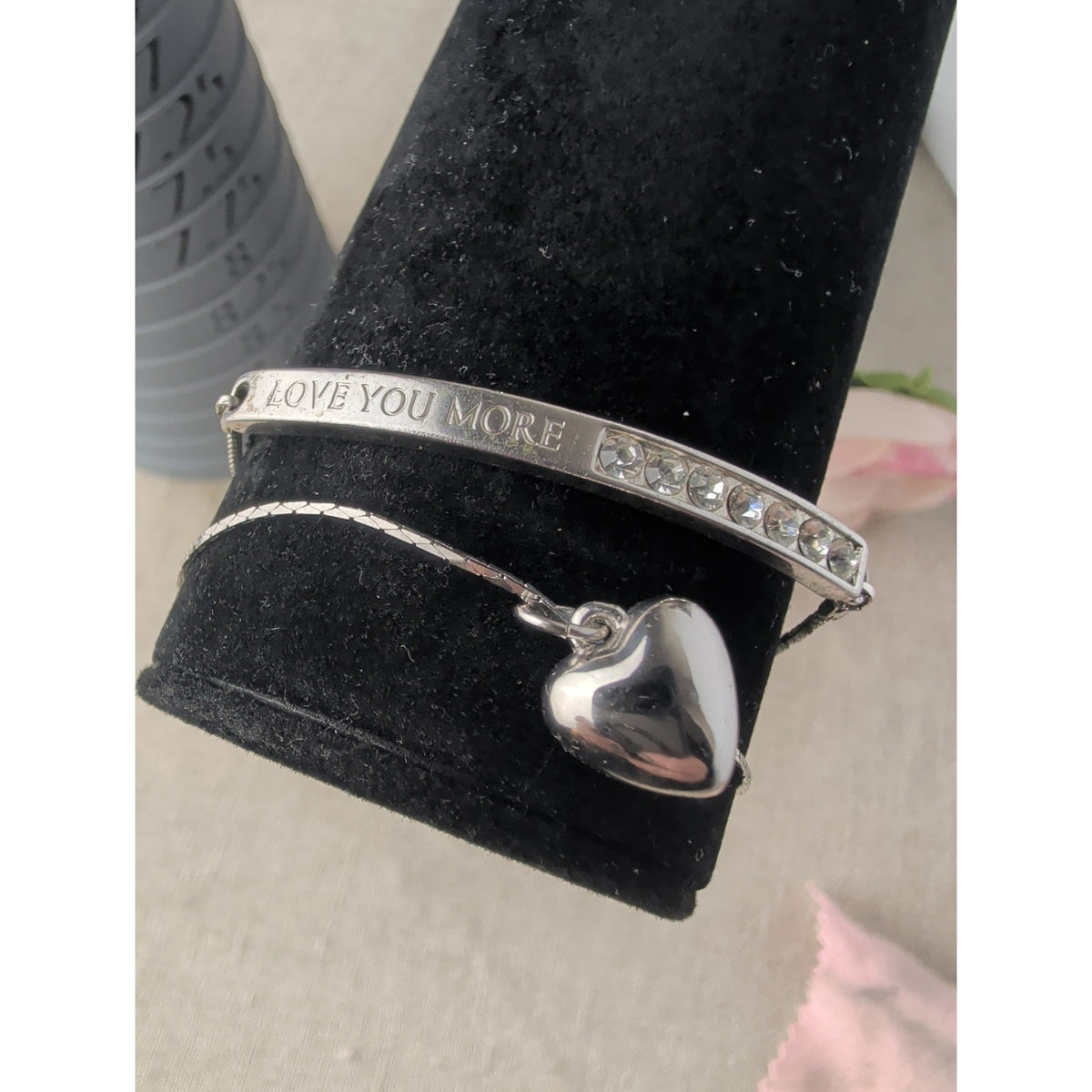 Silver Tone Bracelet Gift Set I Love You More Plus Bubble Heart Charm