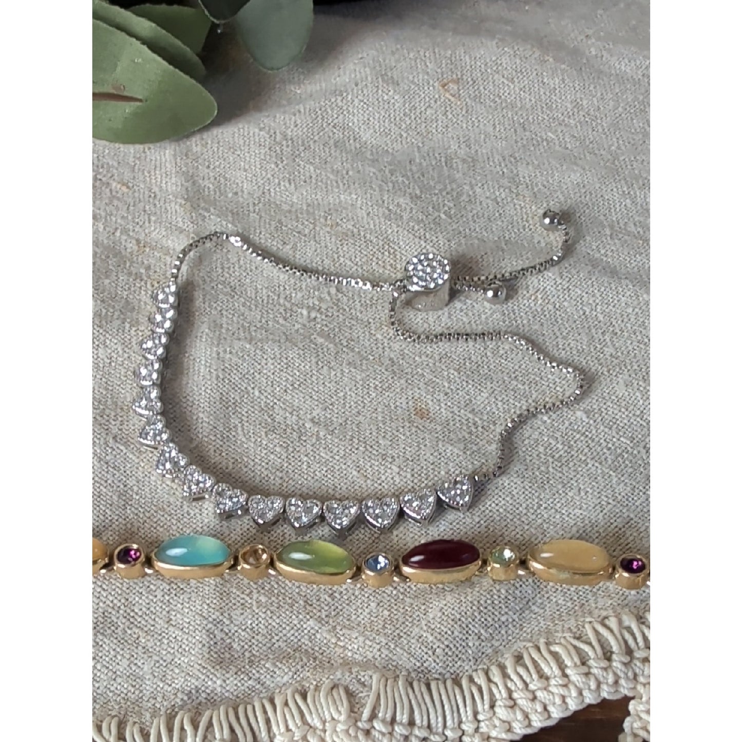 Eclectic Bracelet Stack Lot Gold Silver Rhinestone Gemstone Coquette Glam