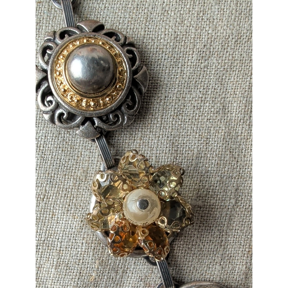 Vintage Artisan Assemblage Bracelet Mixed Metal Wearable Art Boho Luxe