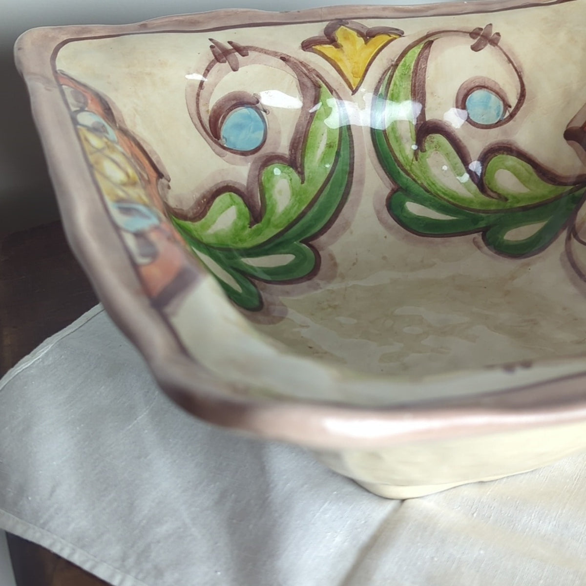 Vintage Hand Painted Italian Serving Bowl Centerpiece Italy Ceramic Tuscan