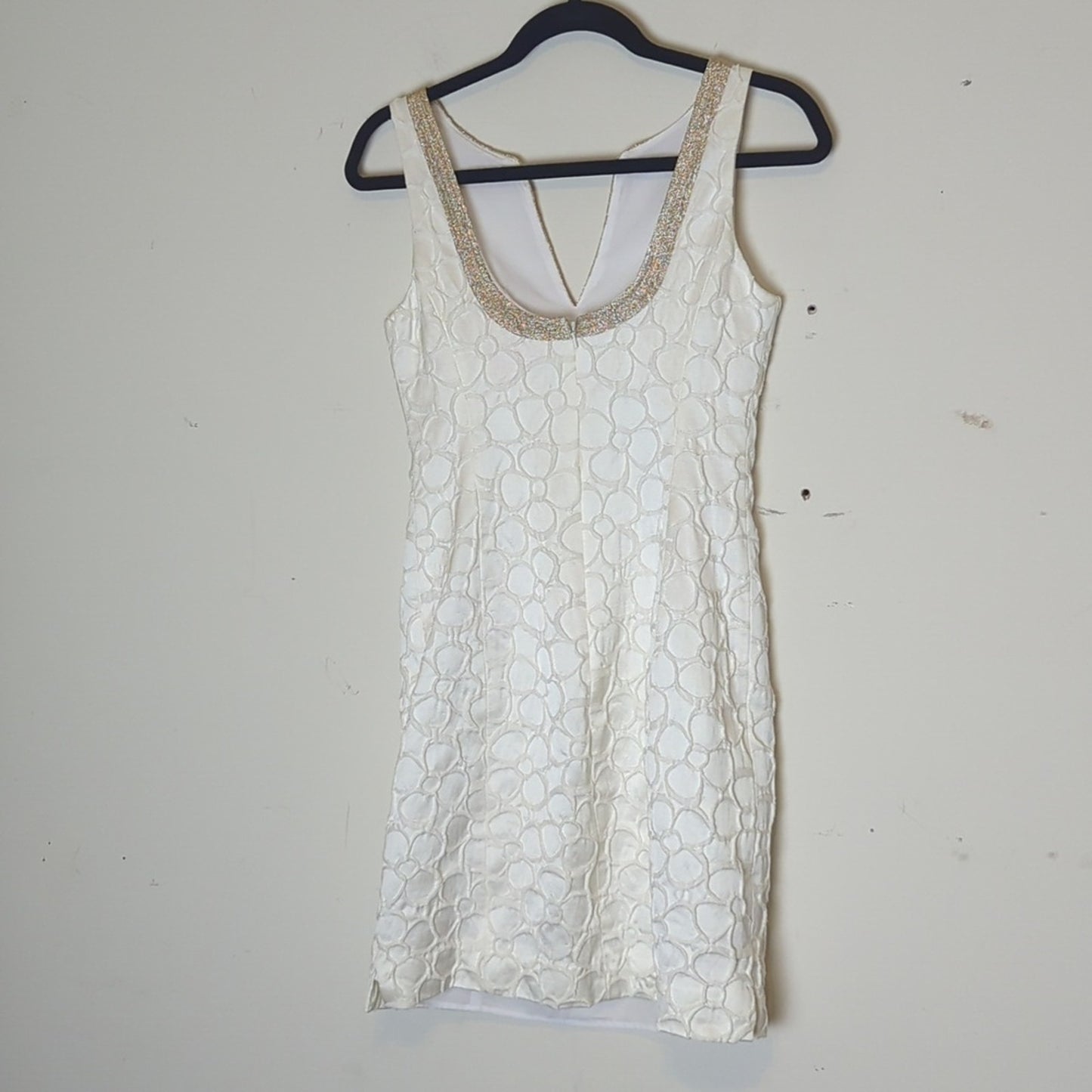 Lilly Pulitzer White Textured Shift Gold Trim Cocktail Dress Resort Wear