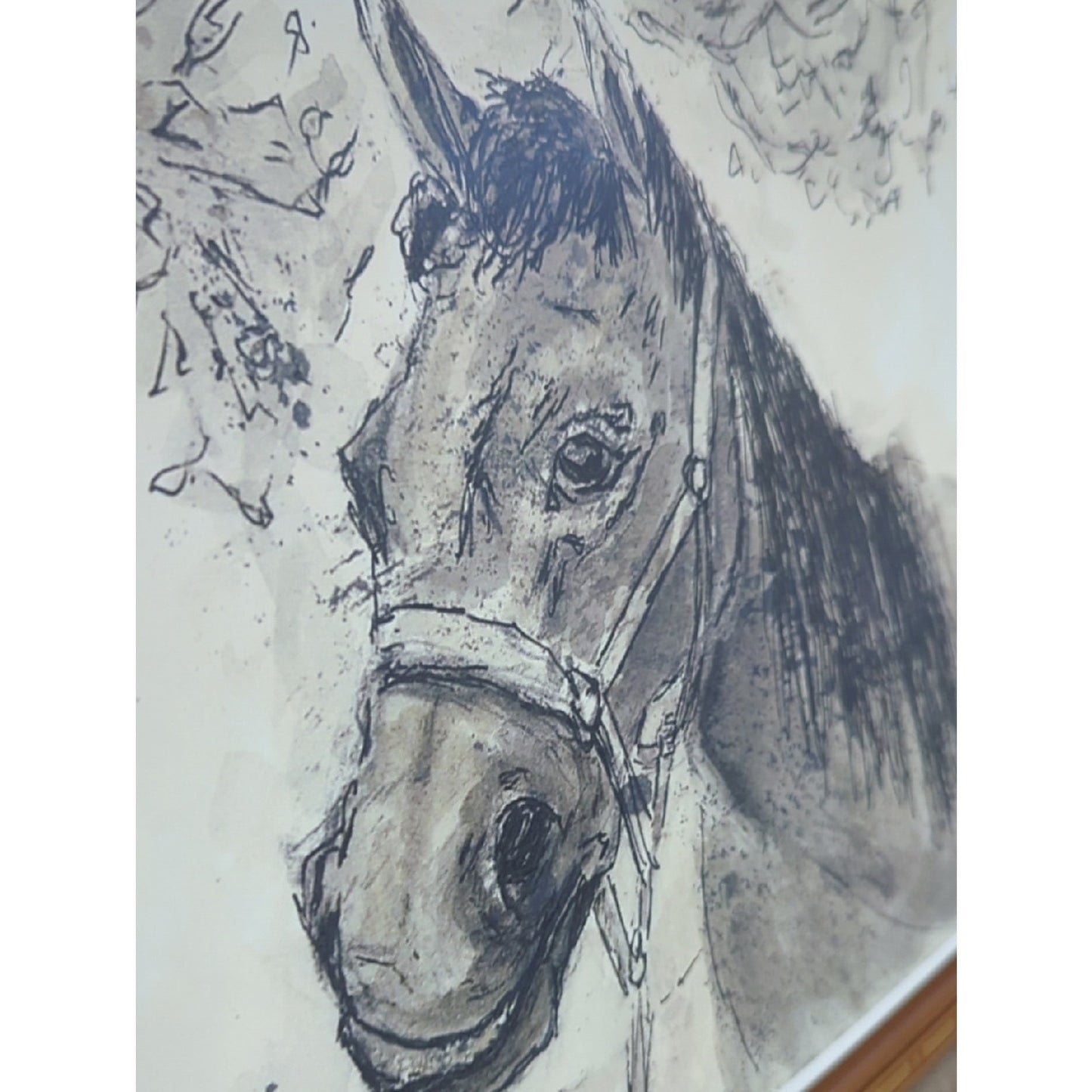 Framed Equestrian Horse Art Print, Neutral Rustic Study Vintage Style Wood Frame