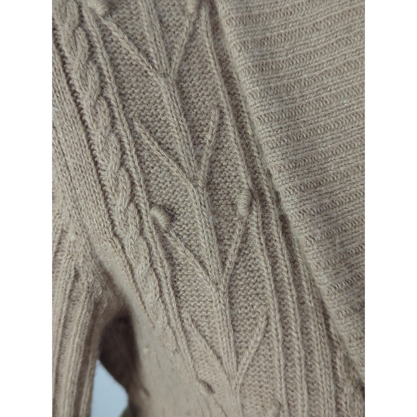 Lambswool Angora Midi Cardigan Y2K Neutral Cable Knit Belted Soft Luxe Layer L