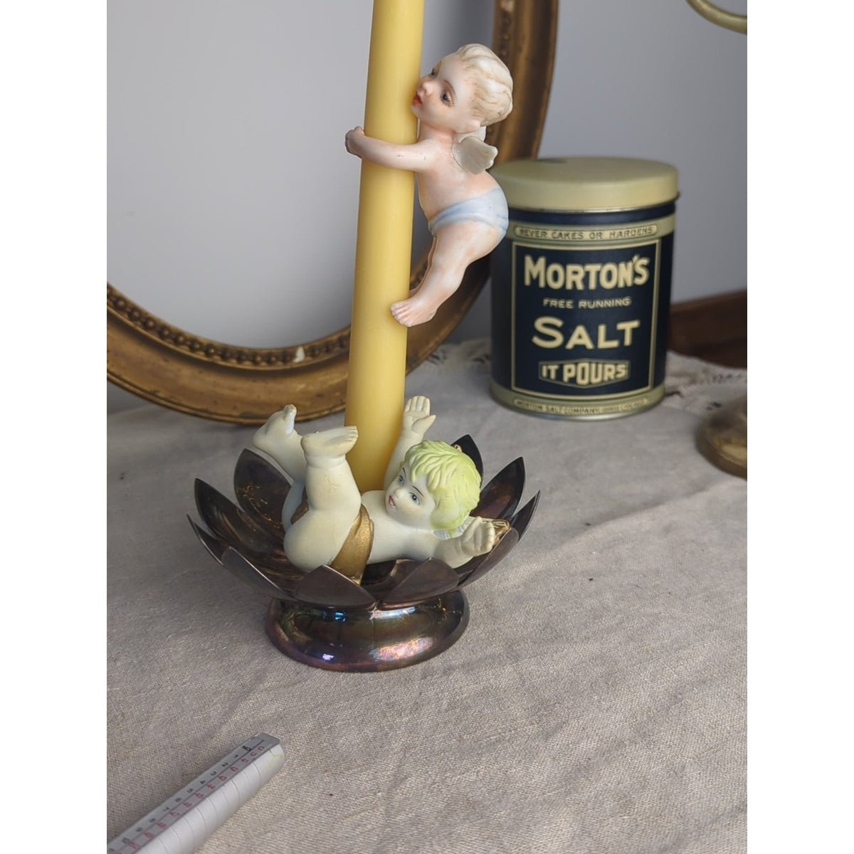 Vintage Cherub Candle Hugger – Romantic Putti Angel Pair Storybook Cottage