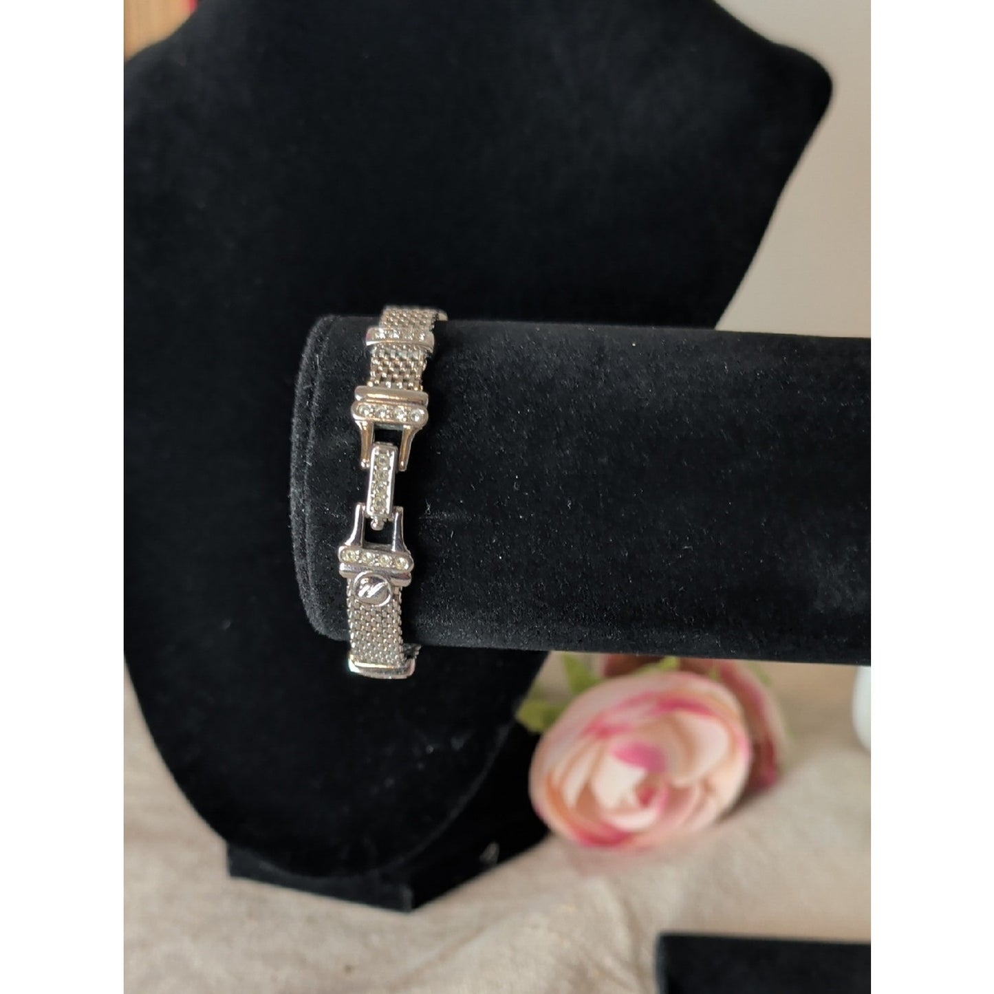 Swarovski Crystal Mesh Bracelet Silver Tone Minimalist Glam