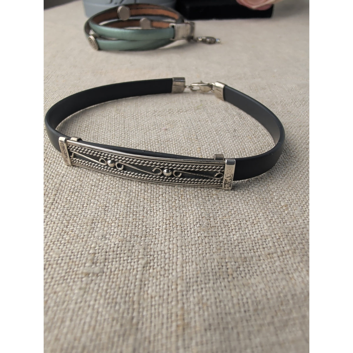 Sterling & Leather Stackable Bracelets Southwestern Boho Wrap/Clasp 7"