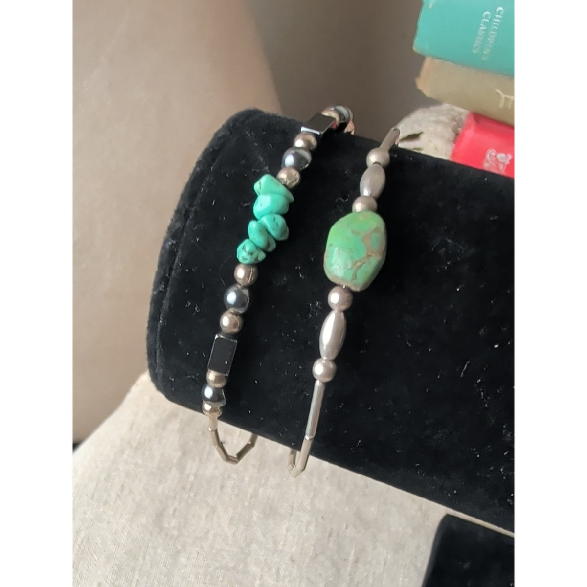 Sterling Silver Turquoise Hematite Bracelet Set Southwestern Stack Natural Stone