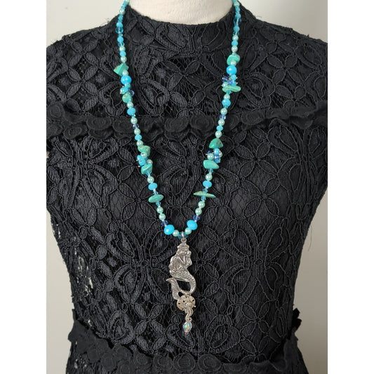 One of a Kind Vintage You & I Mermaidcore Necklace Glass Crystal & Gemstones