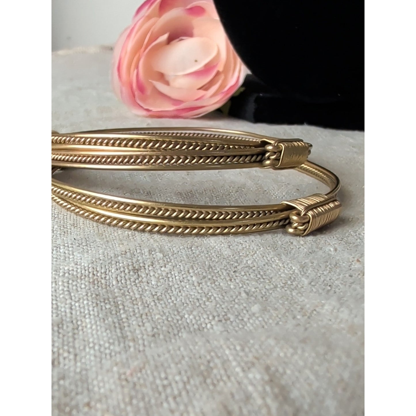 Vintage Elephant Hair Style Gold Tome* Multi-Strand Artisan Bangle Bracelet Set