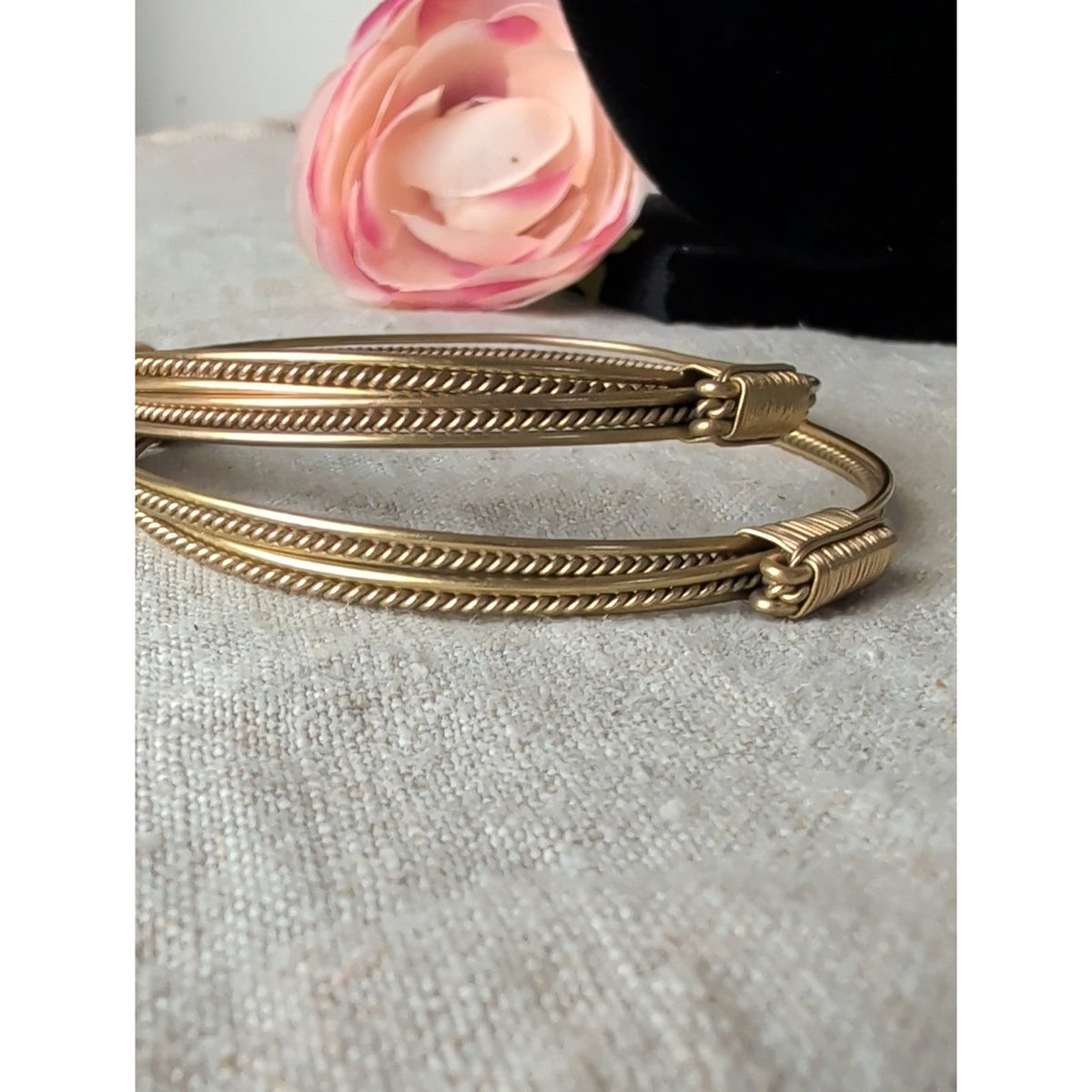 Vintage Elephant Hair Style Gold Tome* Multi-Strand Artisan Bangle Bracelet Set