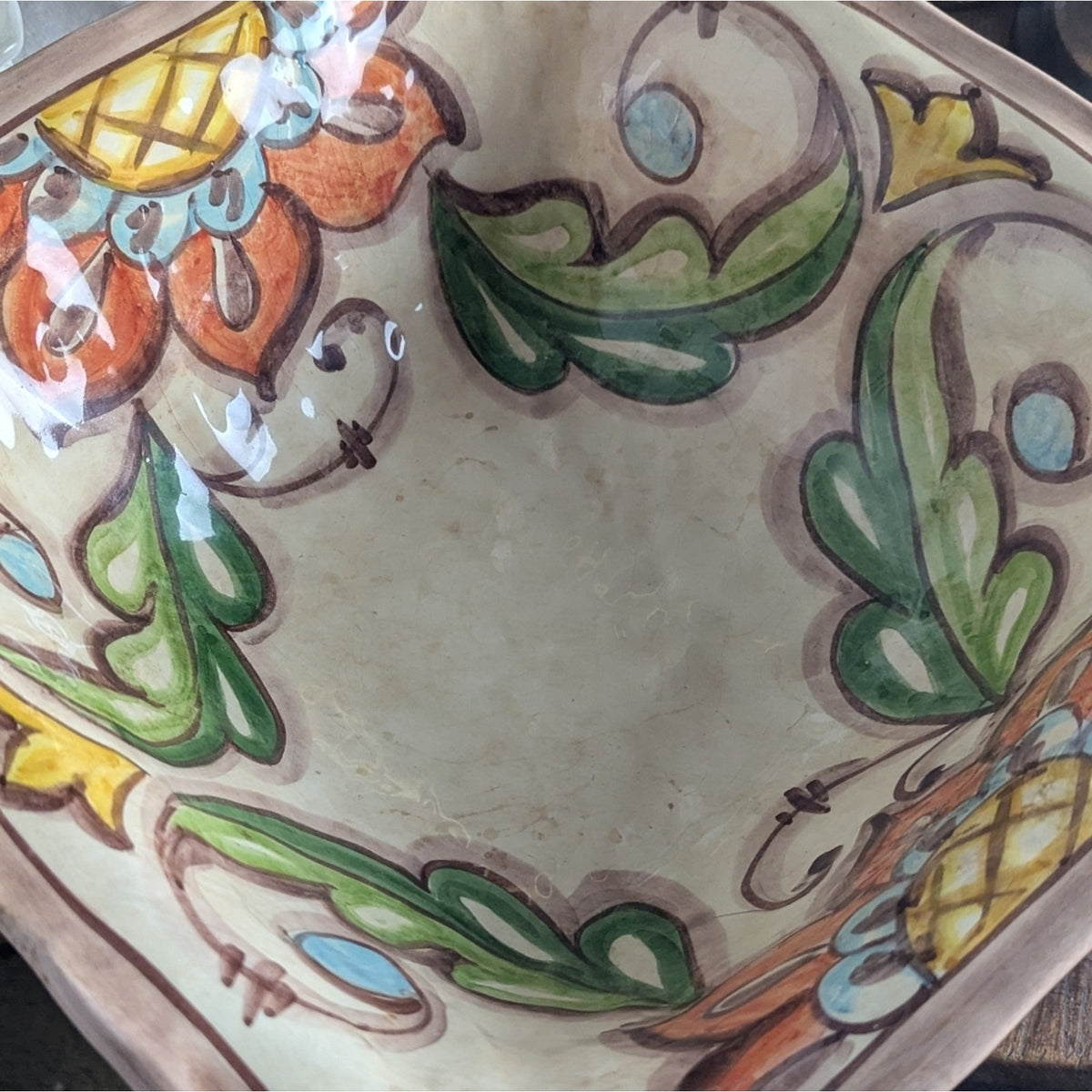 Vintage Hand Painted Italian Serving Bowl Centerpiece Italy Ceramic Tuscan