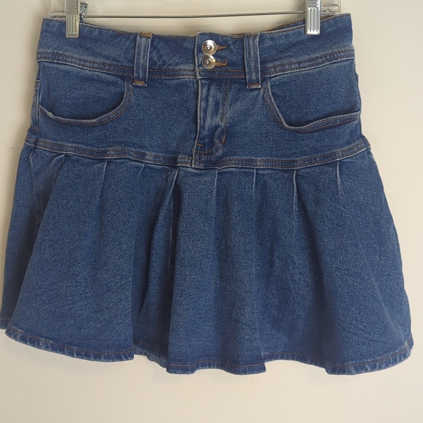 Preppy-Goth Denim Tennis Mini Skirt Pleated Pockets Size Medium