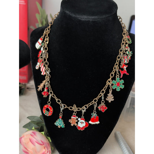 Vintage Christmas Charm Necklace Eclectic Holiday Charm Necklace Whimsical