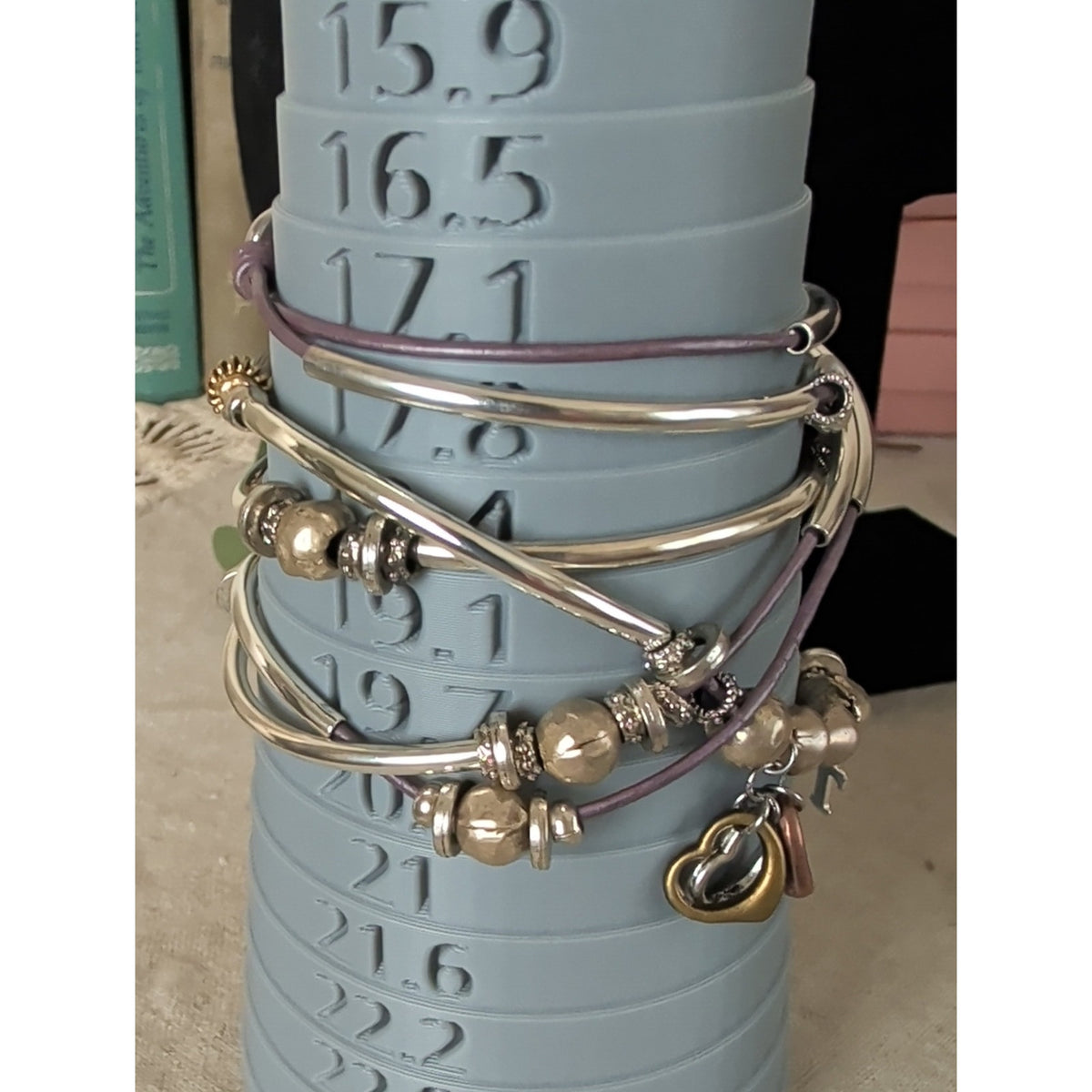 Lizzy James Leather Wrap Bracelet Necklace Convertible Silver & Gold Plated Sz L