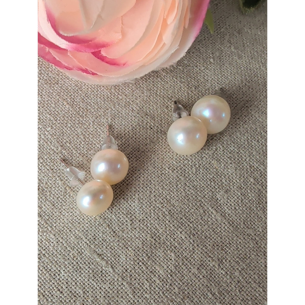 Genuine Pearl Sterling Silver Stud Earrings 2 Pair Set Classic Fine Jewelry