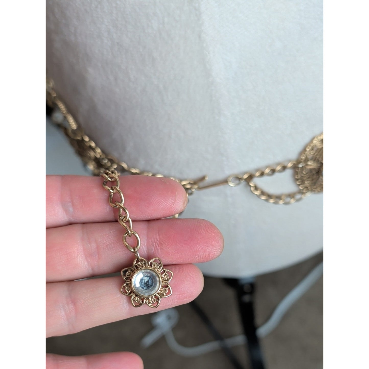 Boho Gold Tone Filigree Crystal Waist Belt Layered Chain Festival Fairycore