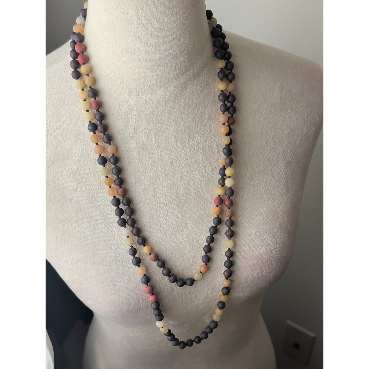 Vintage Artisan Hand-Knotted Mixed Natural Stone Necklace 30" Opera Length
