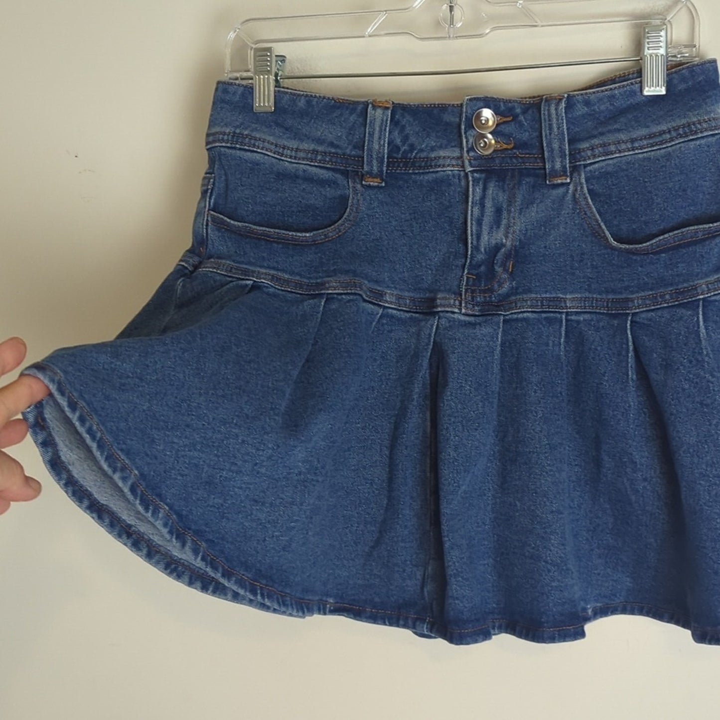 Preppy-Goth Denim Tennis Mini Skirt Pleated Pockets Size Medium