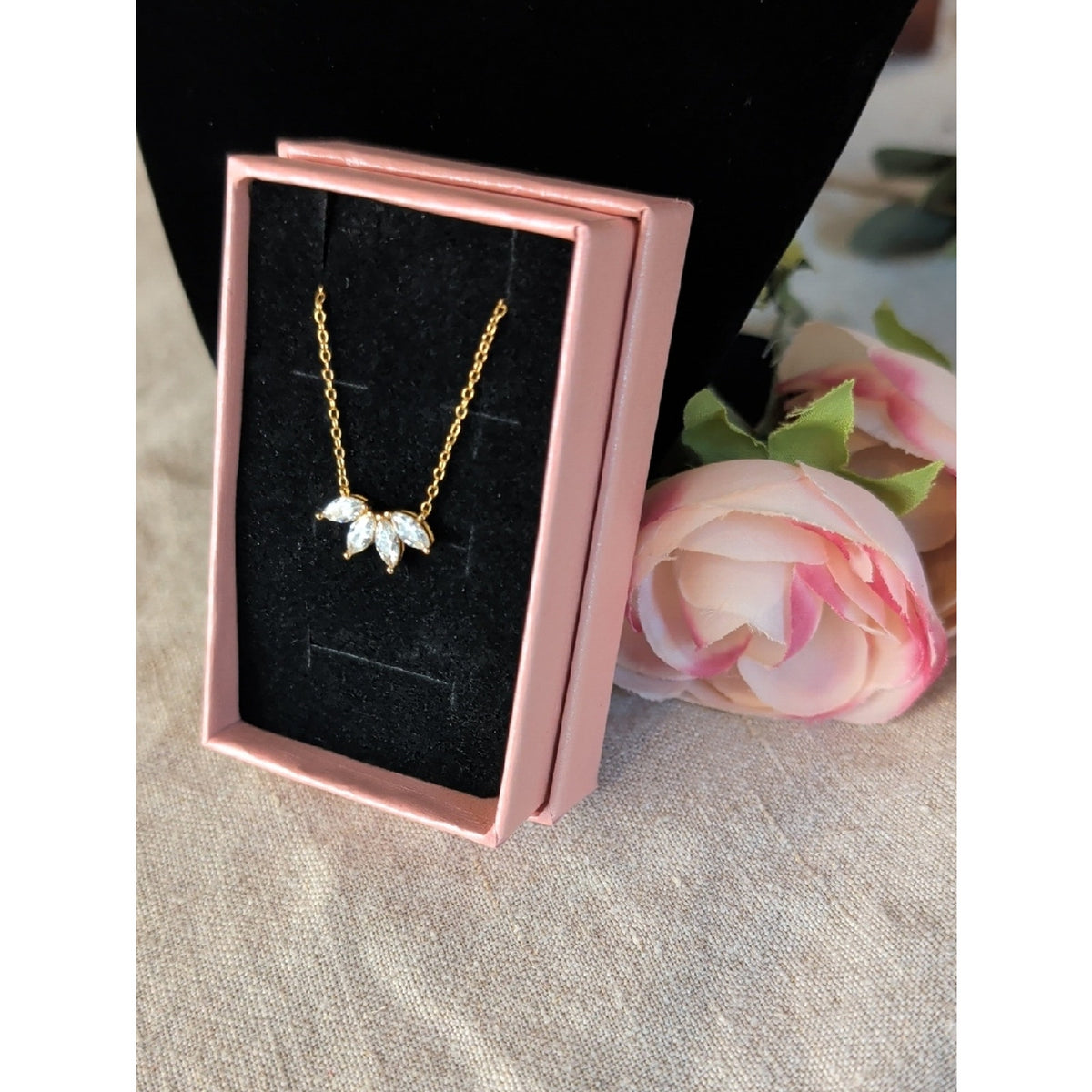 Caitlyn Minimalist 18k Gold Necklace Marquise CZ Diamond Bridal Collection