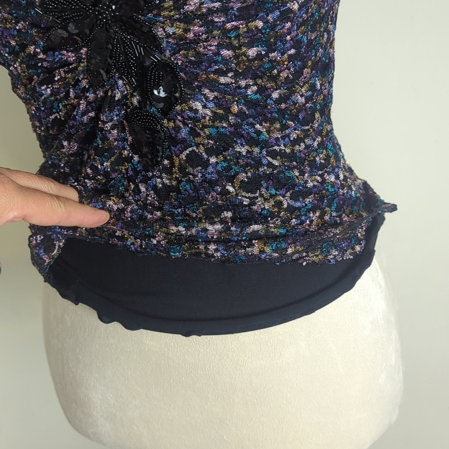 Fairycore Whimsigoth Semi-shear Lace Top With Jewel Embellishment XS