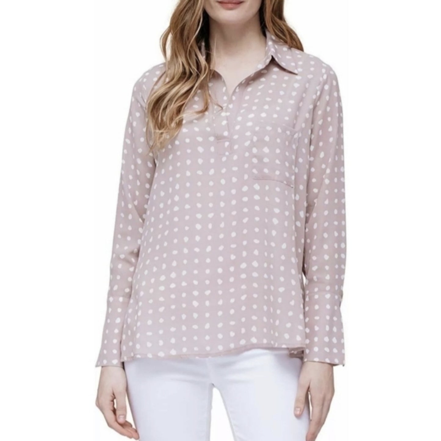 Pale Pink & White Feminine Polkadot Blouse Women's size Medium
