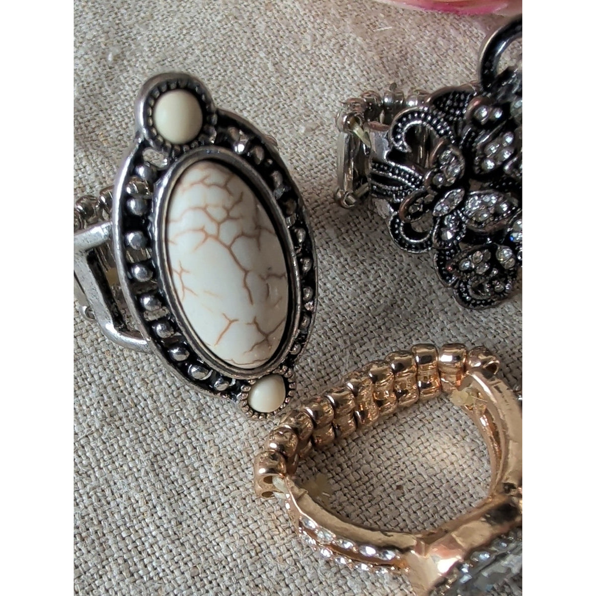 8 Stretch Cocktail Statement Rings Boho Western Faux Stones Rhinestone