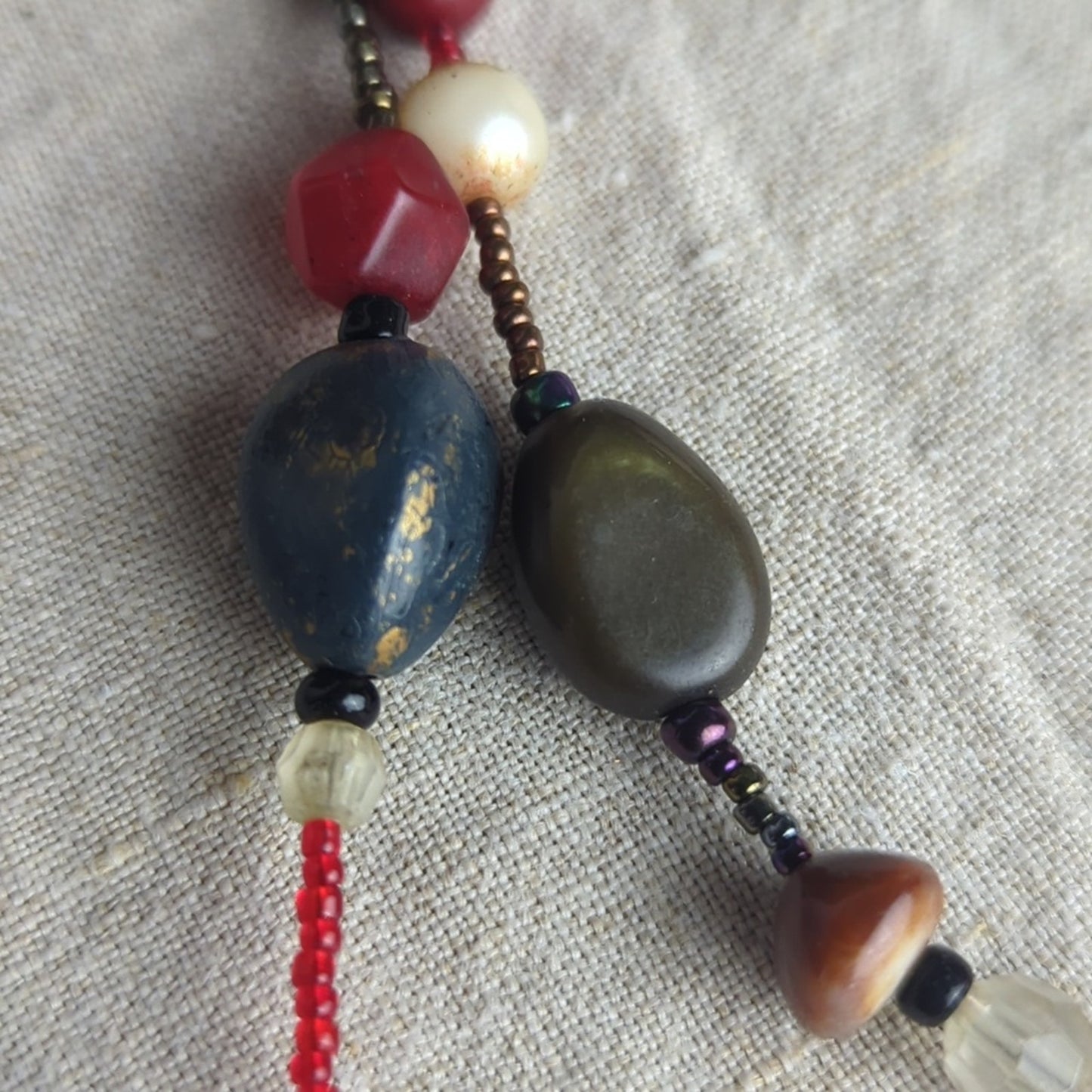 Eclectic Beaded Necklace Mixed Stone Glass Pearl Boho Statement Necklace Earthy