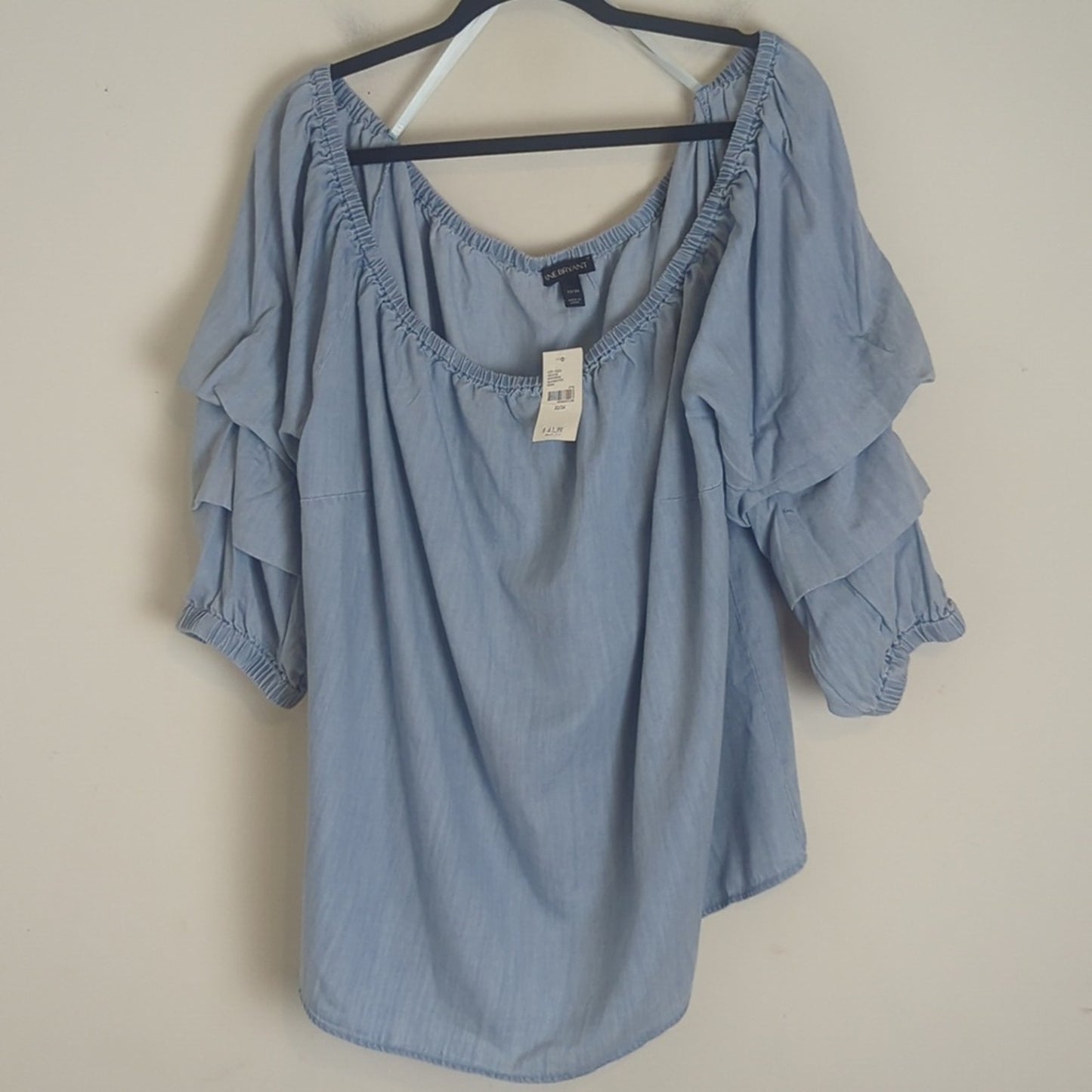 Chambray Boho Top Dramatic Ruffled Sleeves Women Size 22/24
