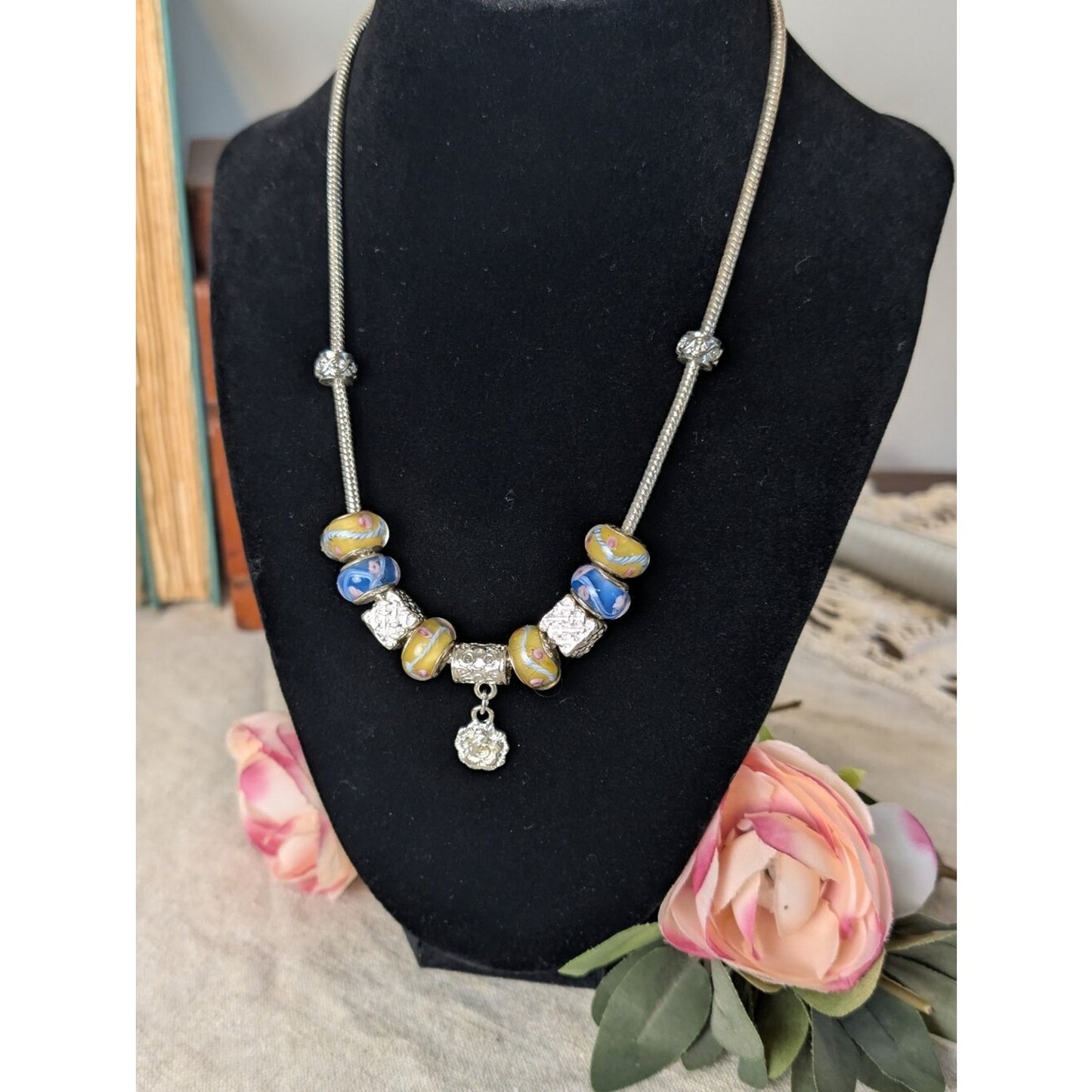 Artisan Lampwork Glass Bead Necklace 925 Sterling Beads European Style Charm