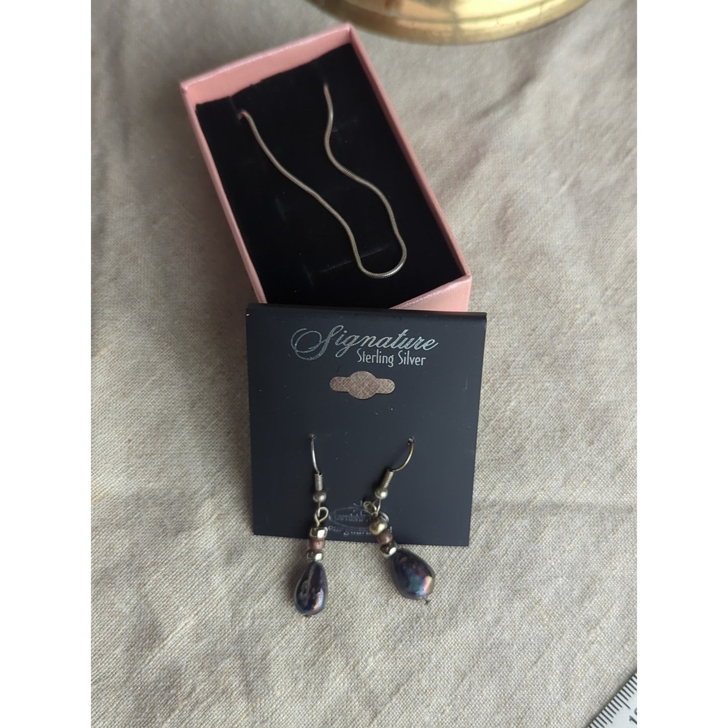 Y2K Sterling Silver Necklace & Iridescent Pearl Drop Earrings Set | Early 2000s