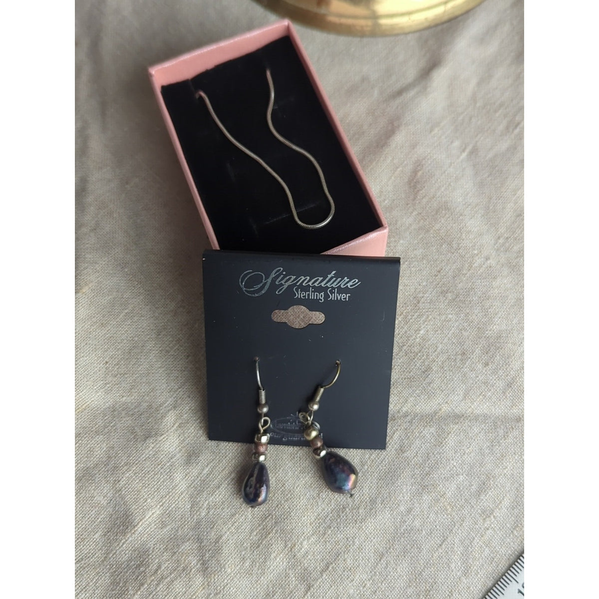 Y2K Sterling Silver Necklace & Iridescent Pearl Drop Earrings Set | Early 2000s