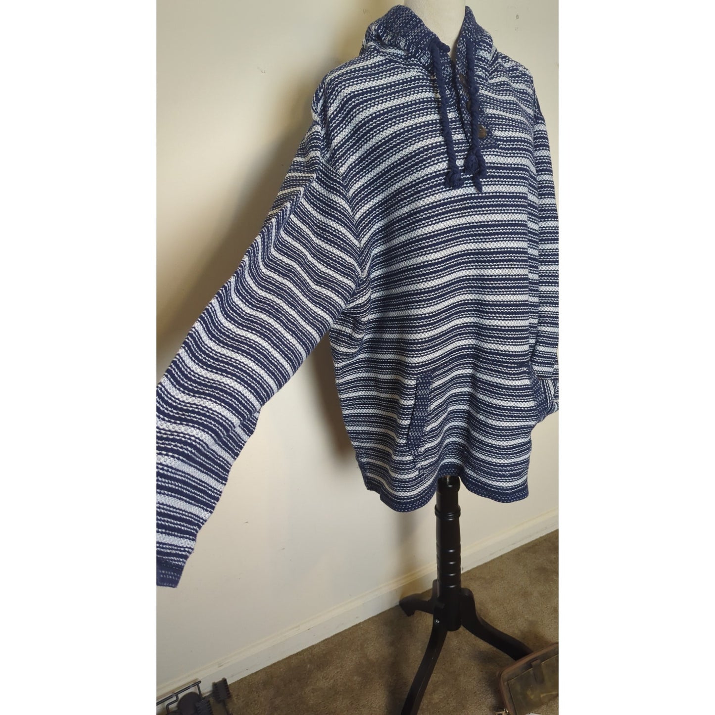 Southwestern Oversized Popover Gauzy Knit Sweater Hooded Pouch Pocket XXL