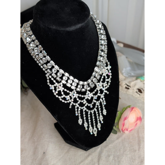 Vintage Rhinestone Necklace Set Old Hollywood Glam Bridal Statement Jewelry