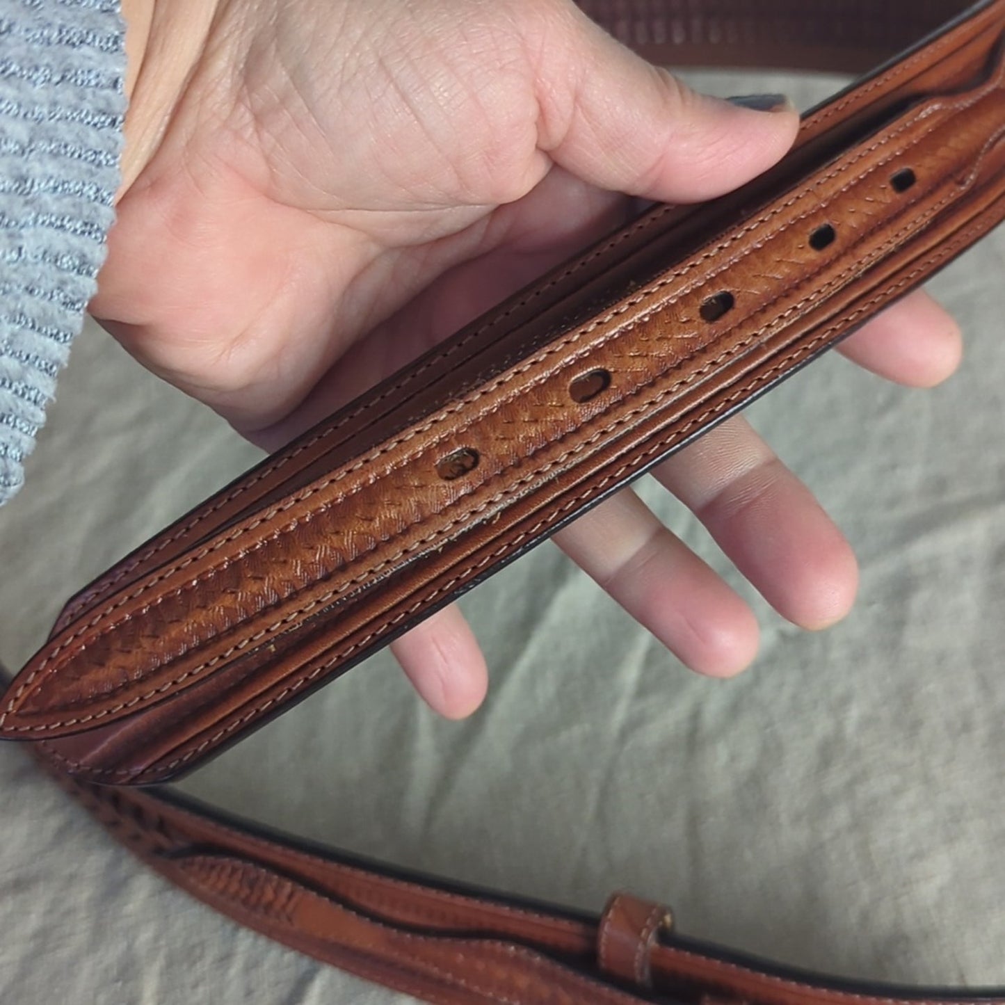Vintage Braided Leather Belt Strap Size 40 Stamped Leather Western Belt Leather