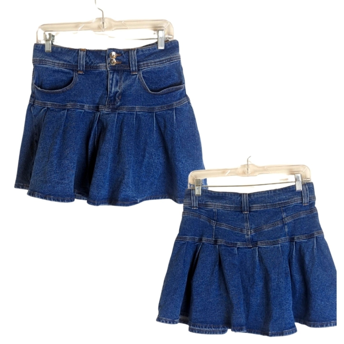 Preppy-Goth Denim Tennis Mini Skirt Pleated Pockets Size Medium