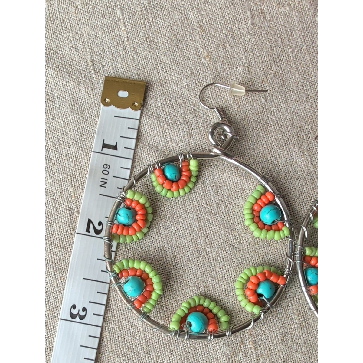 Boho Southwestern Earring Lot of 3 Pairs Artisan Style Beaded Hoops & Dangles