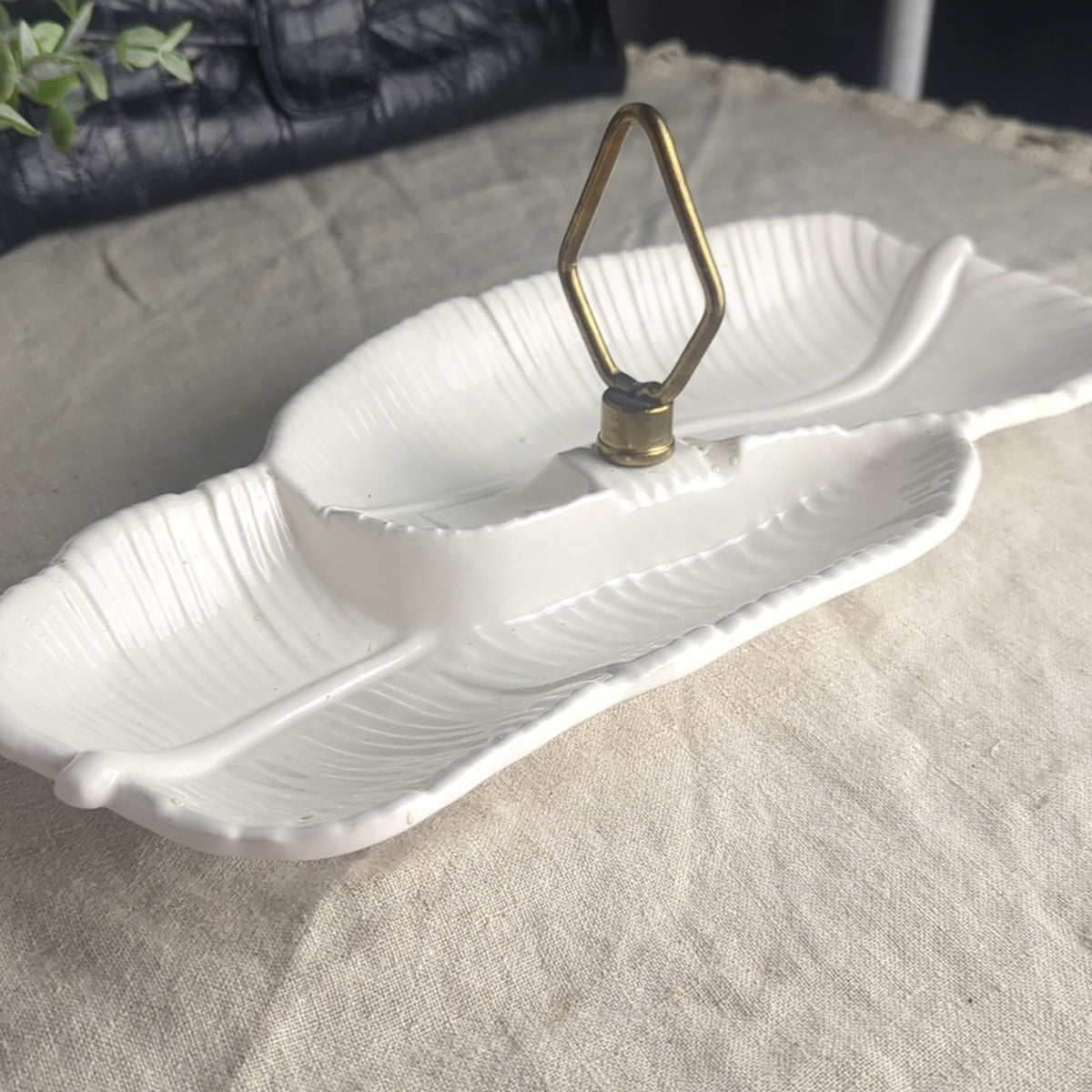 Vintage California Pottery Leaf Relish Dish Mid Century Jewelry Display