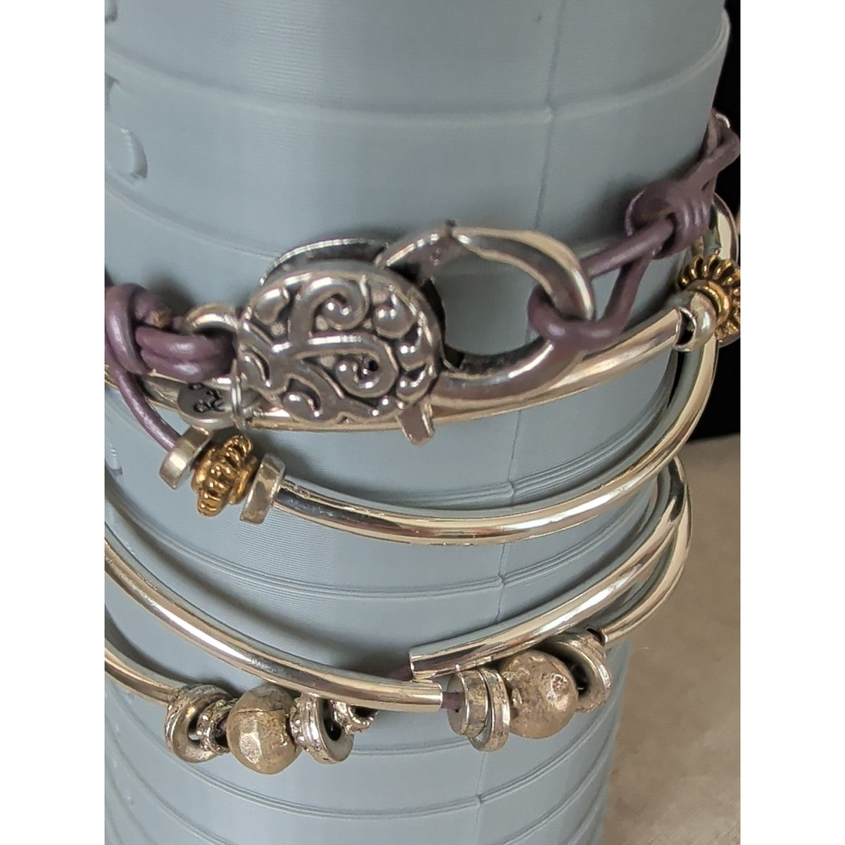 Lizzy James Leather Wrap Bracelet Necklace Convertible Silver & Gold Plated Sz L