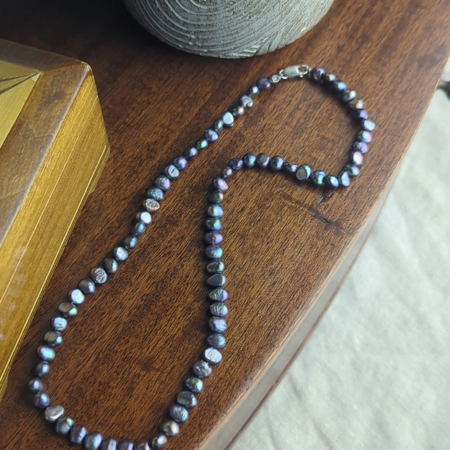 Dark Freshwater Pearl Necklace Baroque Peacock Pearls 17” Organic Pearl Strand