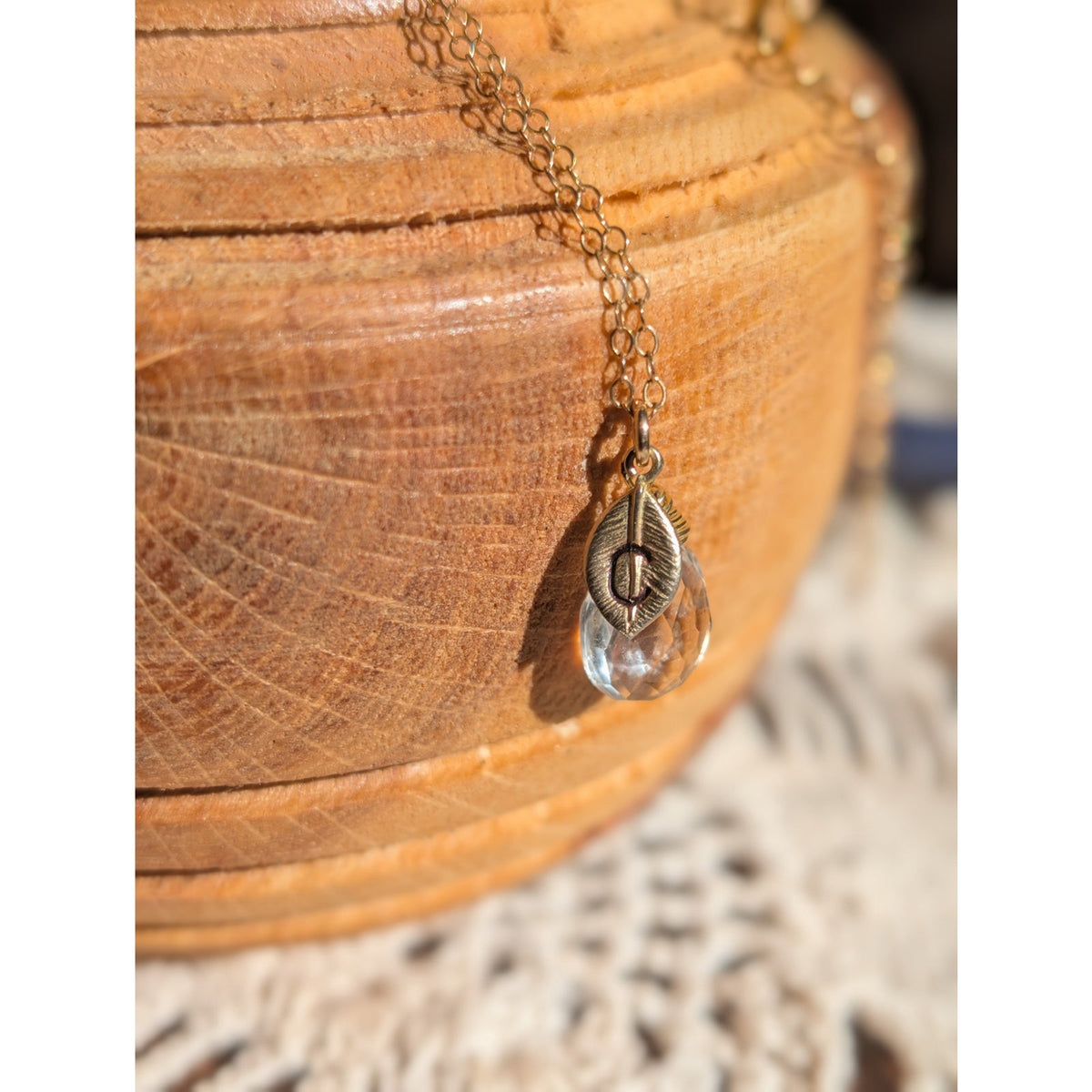 Personalized Clear Quartz Teardrop Necklace  14K Gold Filled Custom Initial Leaf Charm Dainty Bridal & Everyday Jewelry Gift for Her