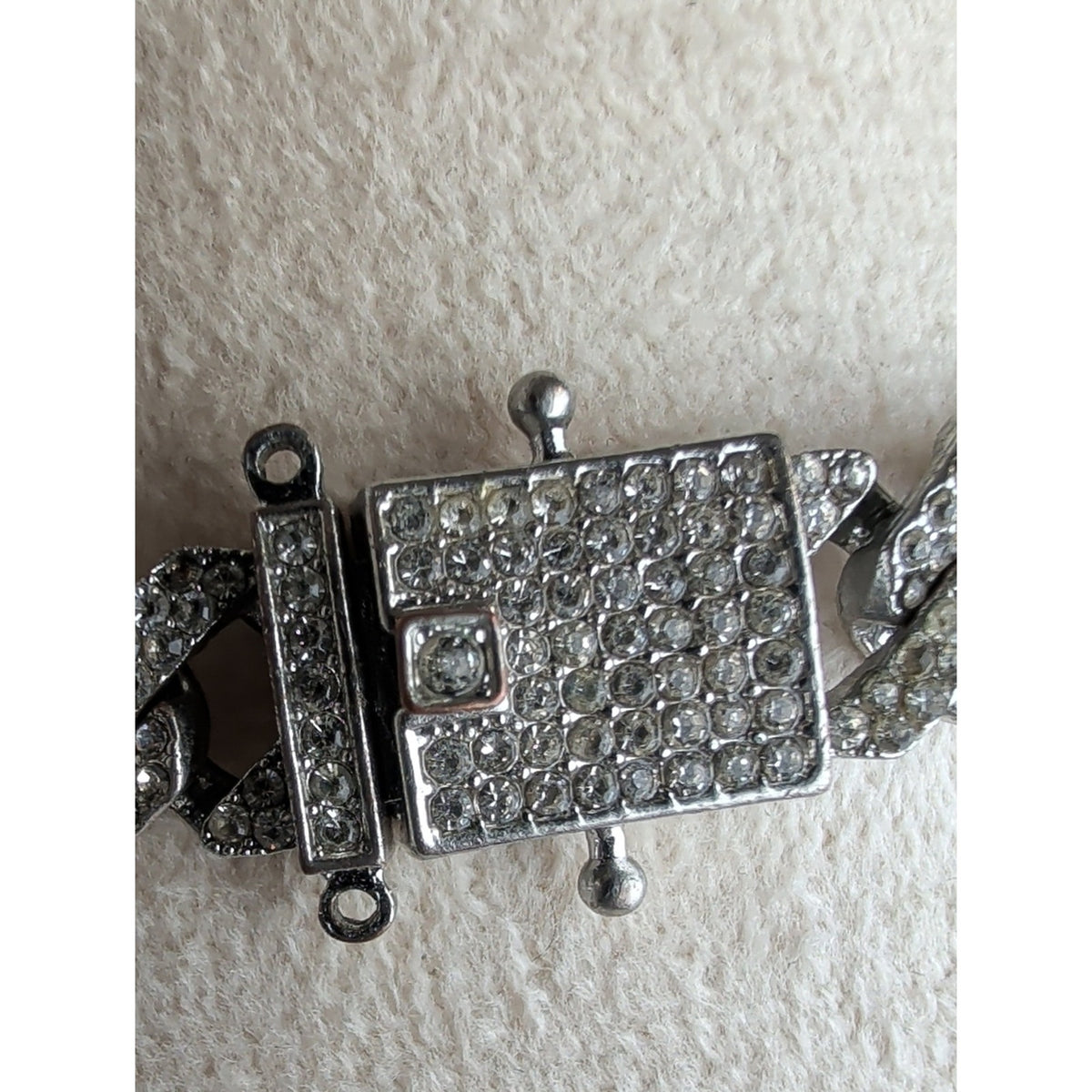 Vintage Pavé Rhinestone Cuban Link Choker Necklace Iced Out Silver Tone 16"