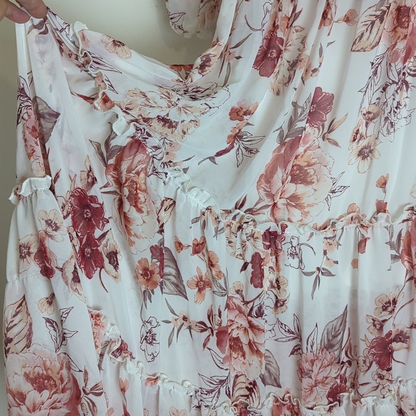 Maxi Floral Semi-Sheer Boho Chic Ruffled Smocked Dress Women's Size 6