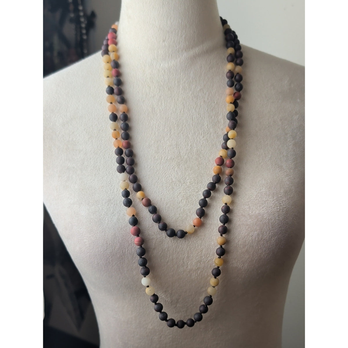 Vintage Artisan Hand-Knotted Mixed Natural Stone Necklace 30" Opera Length