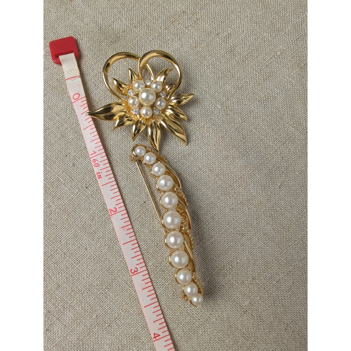 Vintage Gold Tone Faux Pearl Brooch Set of 2 Floral Coquette Romantic Jewelry