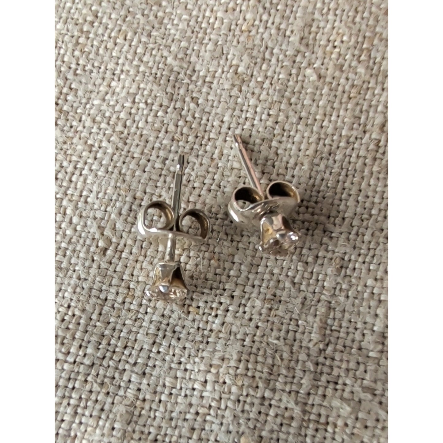 925 Sterling Silver Dainty CZ Rhinestones Stud Earrings Bezel Set Minimalist