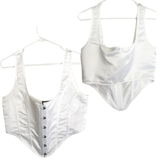 Pretty Little Thing White Corset Top Metal Clasp Closure Women's Size 10