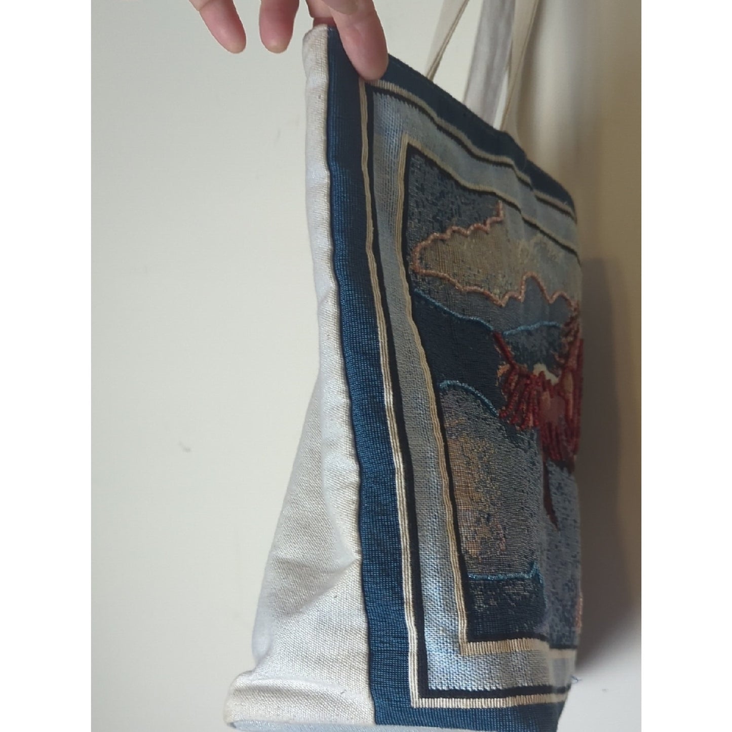 Vintage Horse Tapestry Tote Bag  Woven Equestrian Scene With Clover Tote Charm